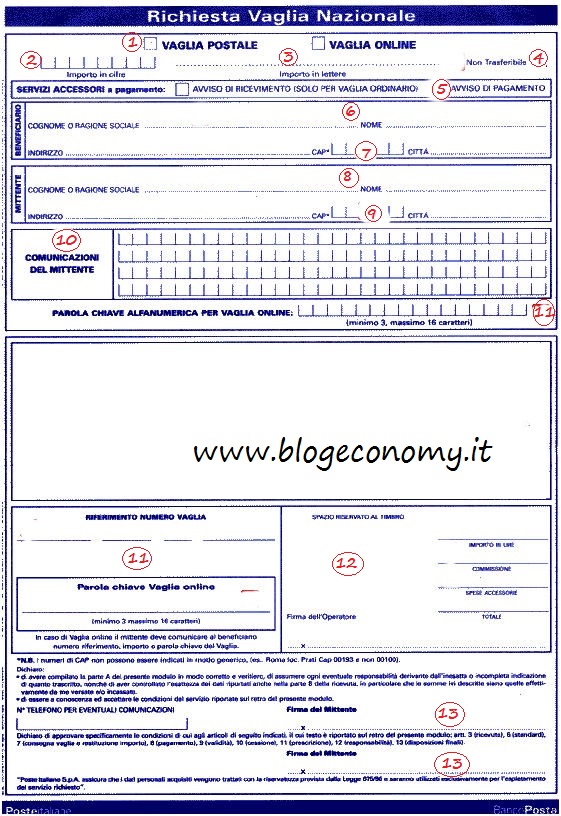 modulo vaglia postale ordinario da